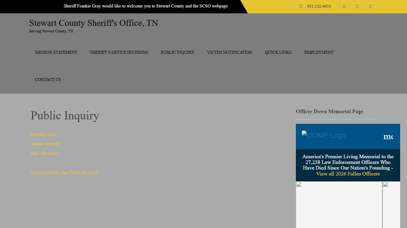 Public Inquiry – Stewart County Sheriff's Office, TN