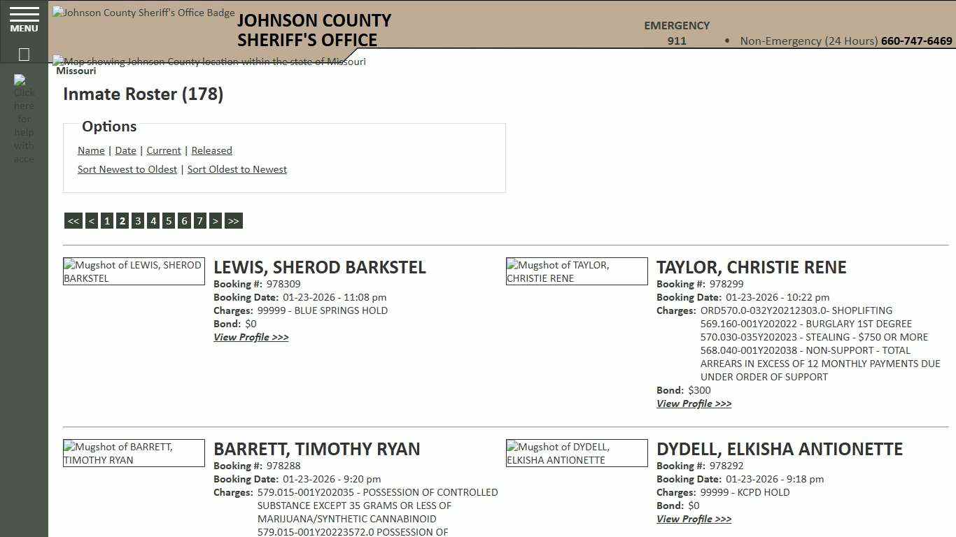 Inmate Roster - Page 2 Current Inmates Booking Date Descending - Johnson County Sheriff MO